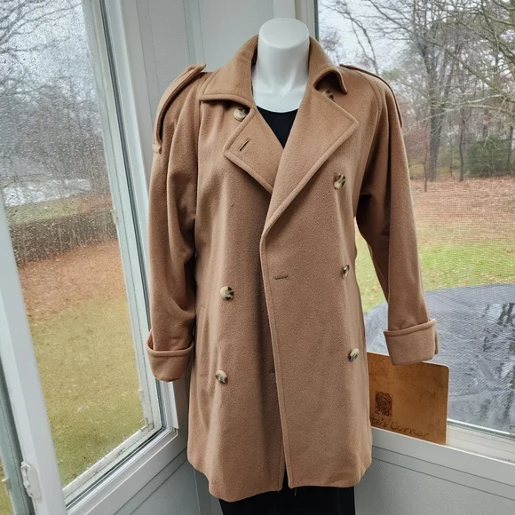 Vintage DonnyBrook Tan Camel Double Breasted Wool Belted Coat Size 14 - Picture 2 of 12